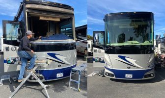 2018 Tiffin Phaeton RV windshield replacement san diego job