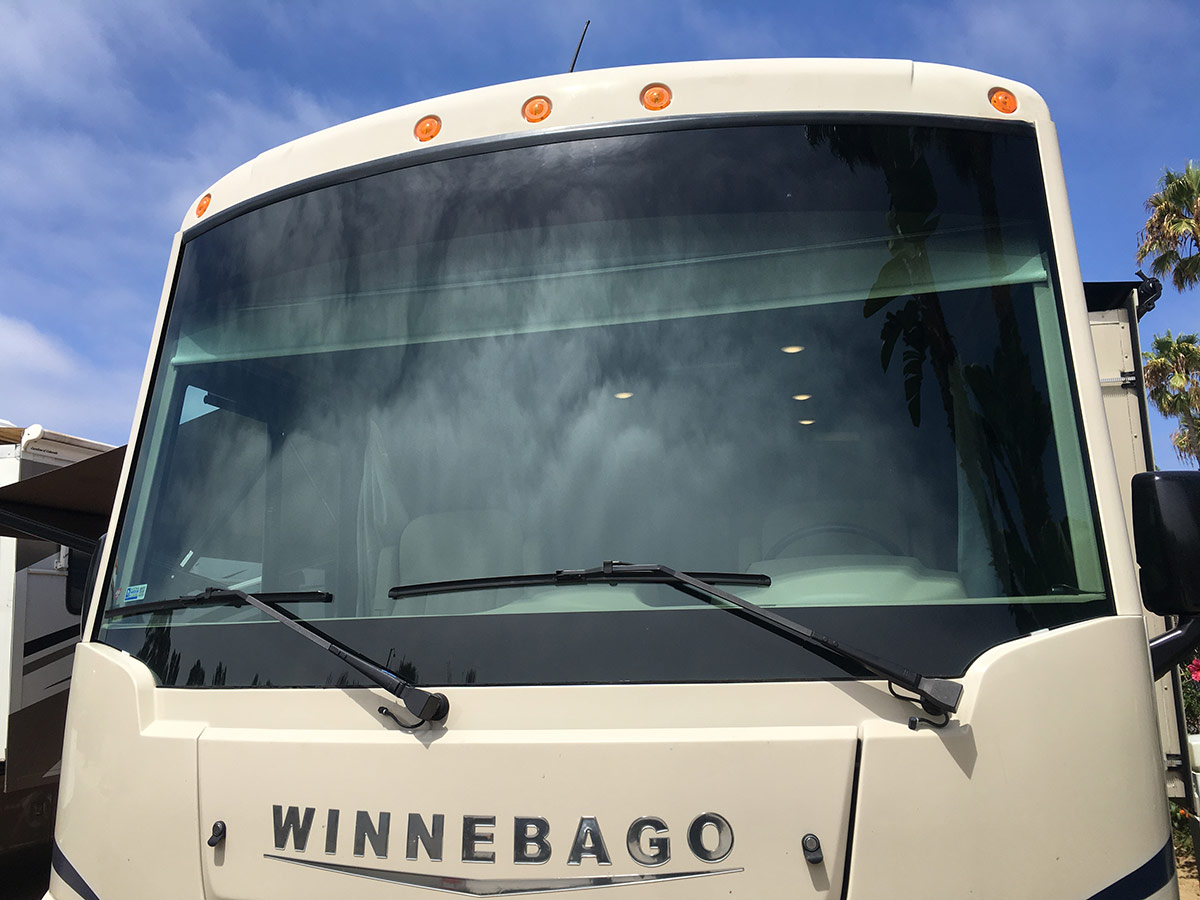 brand new windshield installed on winnebago