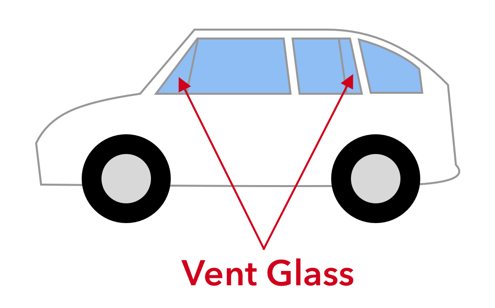 front and rear vehicle vent glass locations