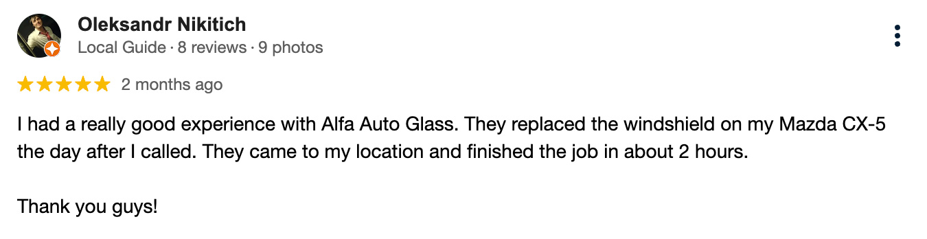 mazda cx-5 windshield replacement google review