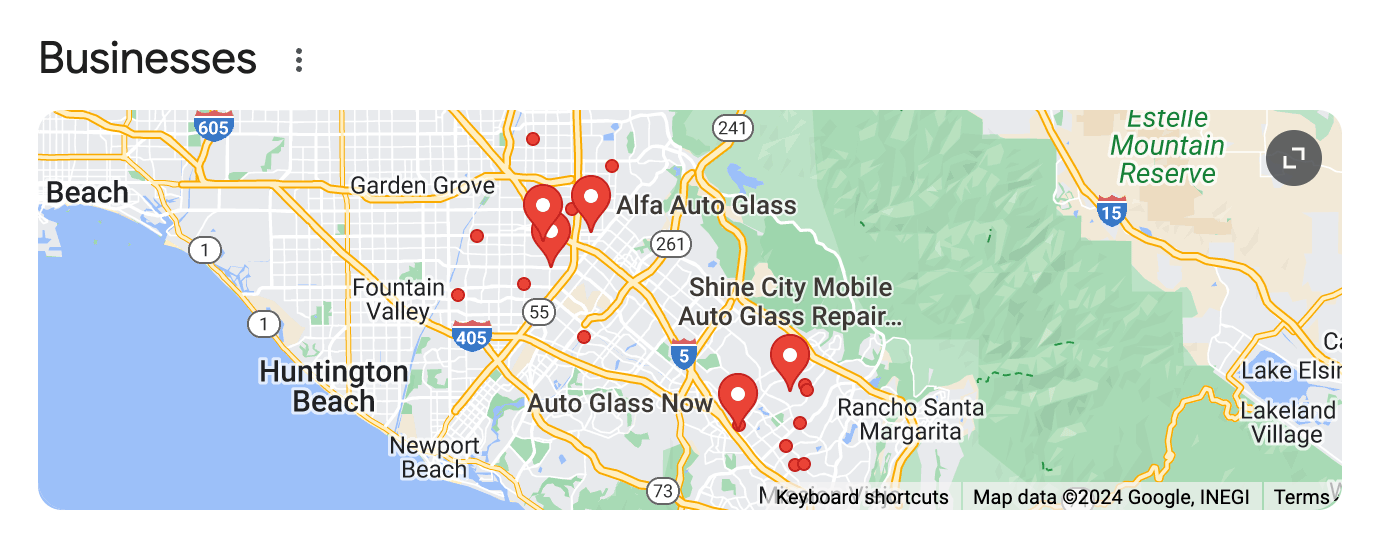 orange county windshield replacement businesses map
