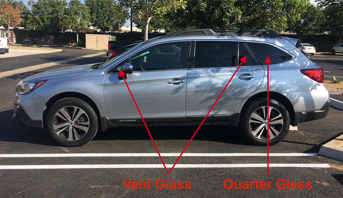 Subaru outback location of quarter glass and vent glass