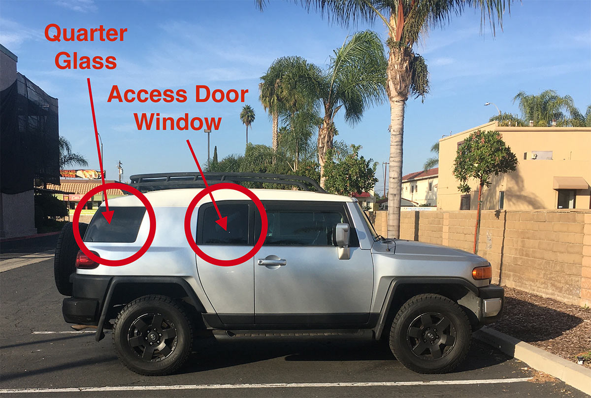 toyota fj quarter glass and access door window location