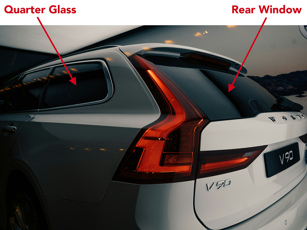 volvo v90 quarter glass and rear window locations